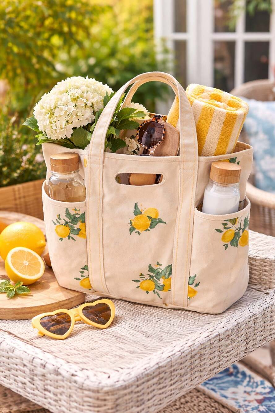 Sol and Mer Lemon Print Canvas Garden Tote Bag O/S